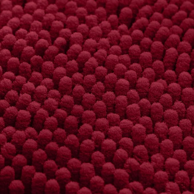 HOMEIDEAS 3 Pieces Bathroom Rugs, Ultra Soft Non Slip Absorbent Chenille Toilet Bath Mat Set (Burgundy)