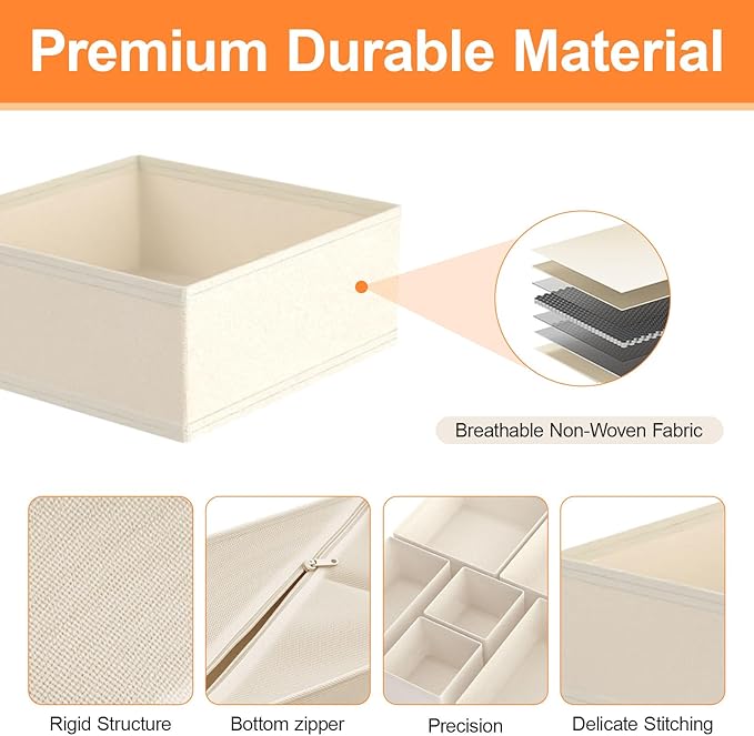 Dorisun Drawer Organizer Clothes 12 Pack, Dresser Closet Organizers For Baby Clothes Underwear, Sock Beige