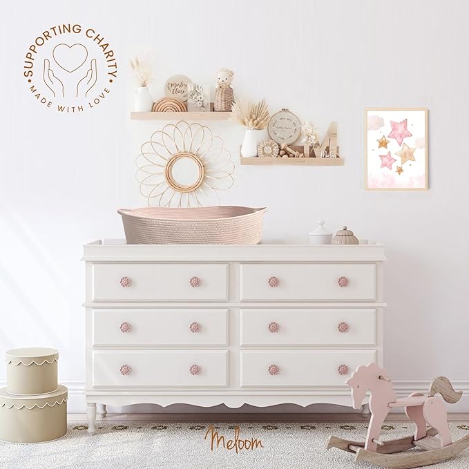 meloom Baby Changing Basket with Pads and Safety Belt- 100% Cotton Boho Baby Moses Basket Changing Table and Thick Pad with Waterproof Mattress Cover, Nursery Decor in Pink Color with Storage Bag