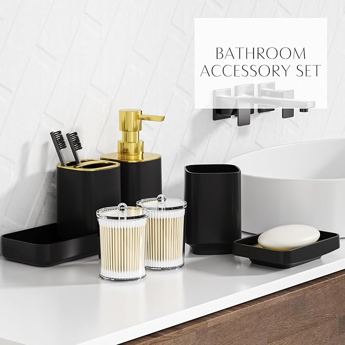 25PCS Bathroom Accessory Set, Black Bathroom Set with Large-Capacity 4 Gallon Trash Can,Bathroom Sets with Shower Curtain and Rugs, Bathroom Rugs Set, Home Decor