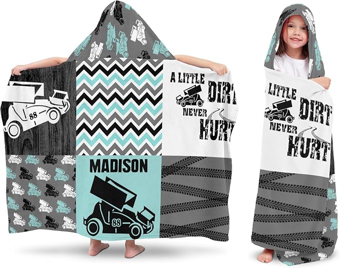Hooded Towel Kids Turquoise Race Car Bath Towels with Hood Microfiber Kids Beach Towels Baby Pool Beach Towel for Boy Girls