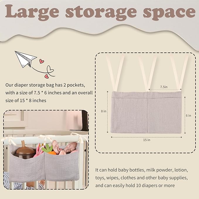 Cotton Baby Nappy-Bag Organizer, Bunk Bedside Hanging Bag, 2-Pocket, 15*7.5 Inches, Printing