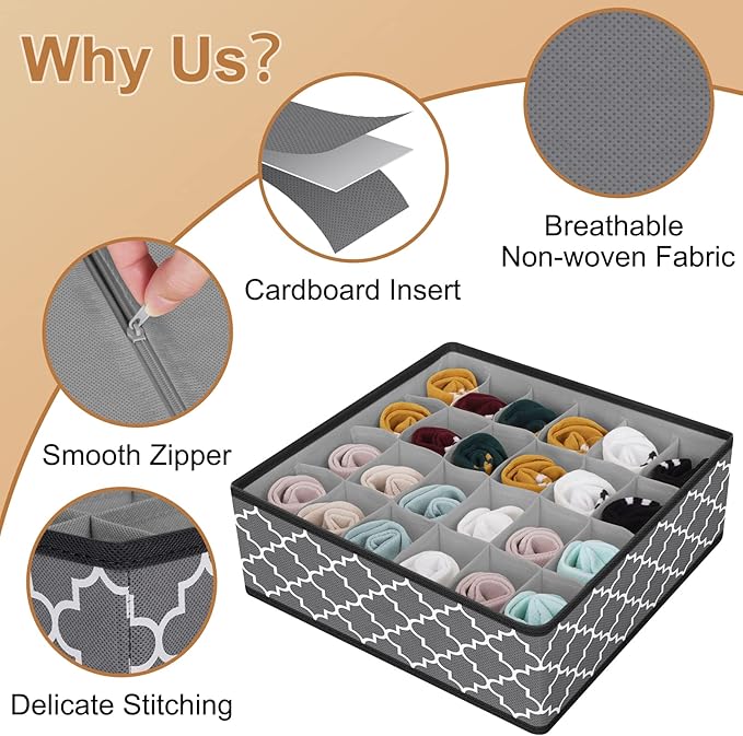 Organizer Divider, Foldable Closet Storage Organizer Basket, and Fabric Organization Bins for Clothes 6 Pack