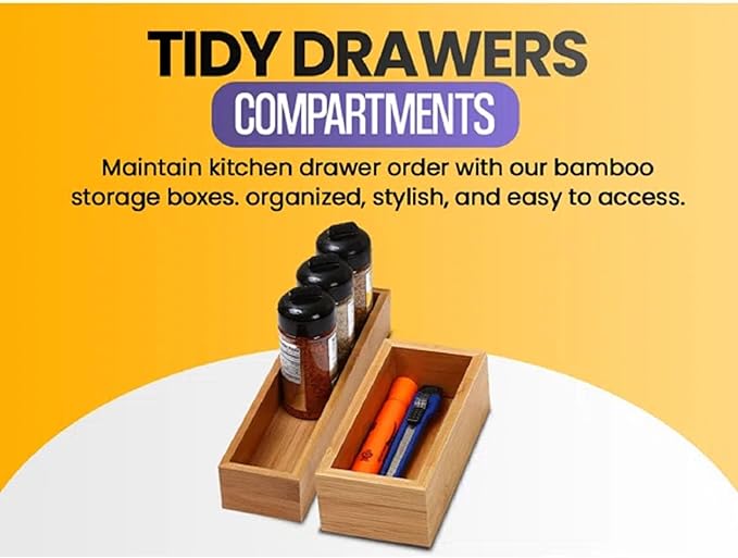 YBM Home Bamboo Drawer Organizer Storage Box for Kitchen Drawer, Junk Drawer, Office, Bedroom, Children Room, Craft, Sewing, and Bathroom, 3x6x2 inch