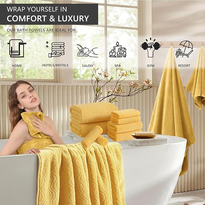 4 Piece Extra Large Bath Towel 35"x70" Oversized Bath Sheet Bath Towel Set for Bathroom Ultra Soft Cozy Highly Absorbent Quick Dry Bathroom Towel for Spa Gym Hotel,Shower Towel for Daily Use,Yellow