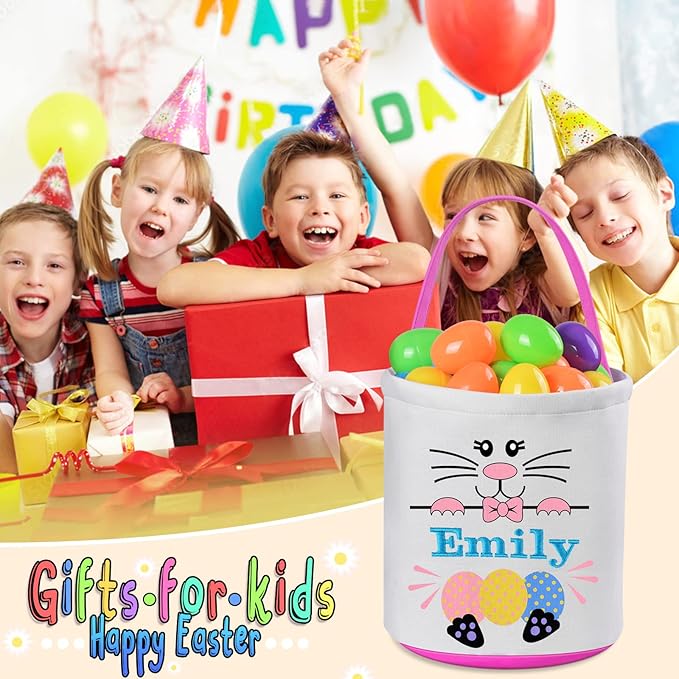 2 Pack Personalized Easter Basket for Kids, VAPCUFF Easter Baskets for Boys Girls Easter Bunny Basket Easter Basket Bags Easter Gifts Baskets for Kids Easter Empty Basket Easter Egg Hunt Basket