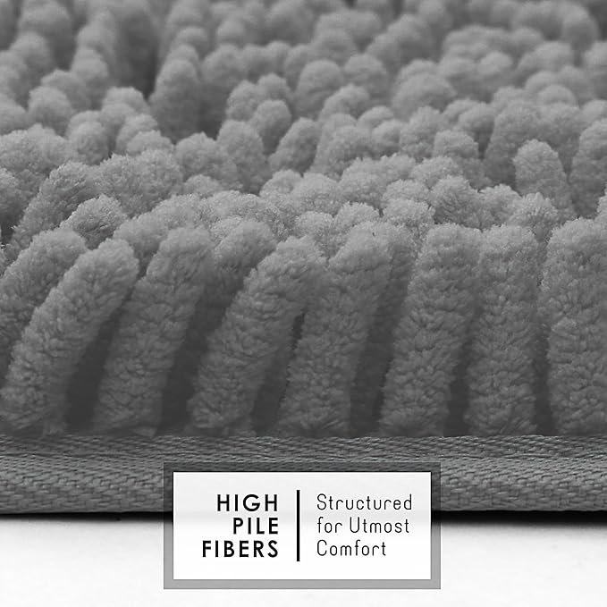 Hearth & Harbor Bathroom Rugs, Chenille Bath Mat - Machine Washable Bath Mats for Bathroom Non-Slip Backing Rubber, Quick Dry Bathroom Mat, 24 x 36 - Frost Grey