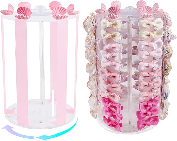 Rotating Bows Organizer for Girls, Hair Clip Holder Claw Storage Hair Accessories Rack Display Stand for Baby Nursery Toddler Room Decor