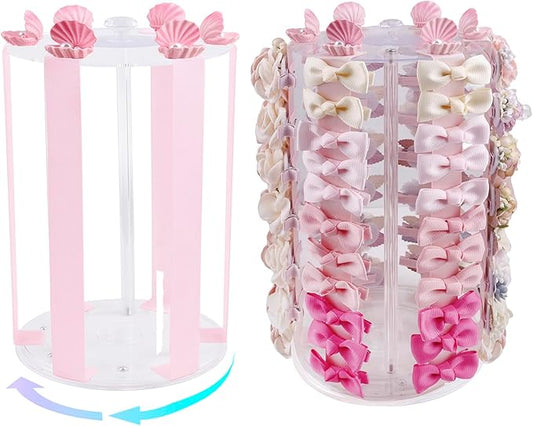 Rotating Bows Organizer for Girls, Hair Clip Holder Claw Storage Hair Accessories Rack Display Stand for Baby Nursery Toddler Room Decor