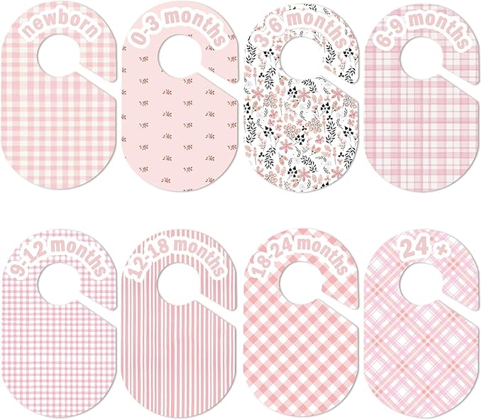Baby Closet Divider, Baby Wardrobe Organizer, Double-Sided Design, Nursery Decor Clothes Hanger Dividers for Sorting 8 Sizes from Newborn to 12+ Months (Pink)