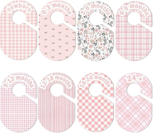 Baby Closet Divider, Baby Wardrobe Organizer, Double-Sided Design, Nursery Decor Clothes Hanger Dividers for Sorting 8 Sizes from Newborn to 12+ Months (Pink)