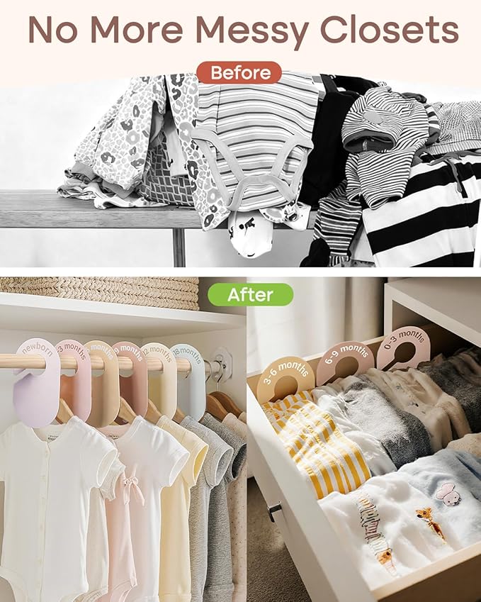 Baby Size Clothes Dividers for Closet: Nursery Age Hanger Organizer by Months for Boho Room Decor - Set of 8 Toddler Clothing Separators from Newborn to 2T Infant