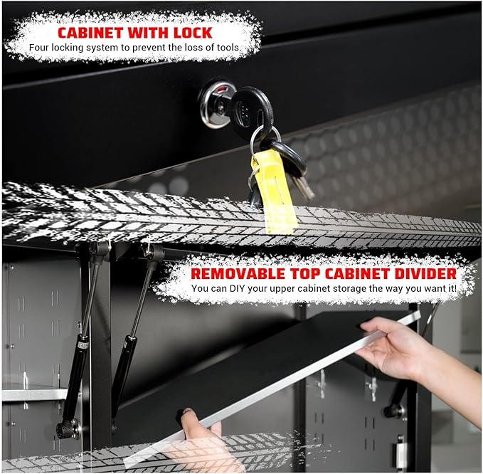 SINDA 72-inch Rolling Tool Cabinet Mobile Workbench Tool Chest with 15 Storage Drawers, Wheels, 3 Uper Cabinet, Outlet, SS Pegboard Black