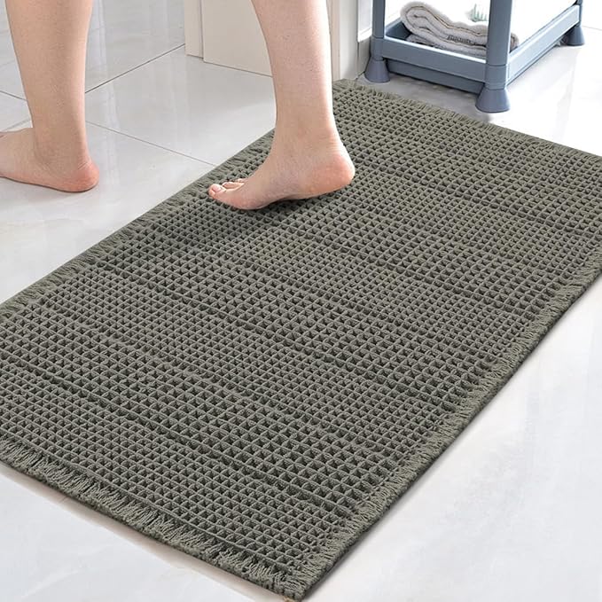 H.VERSAILTEX Upgraded Waffle Bath Mat Super Absorbent Non Slip Bath Rugs for Beside Tub, 20" x 32", Smokey Olive