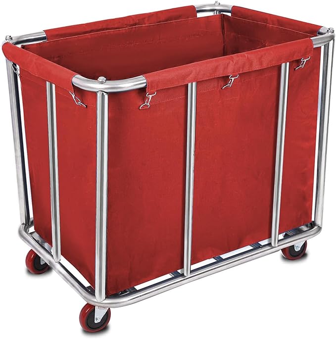 12 Bushels Laundry Cart for Commercial/Home,Heavy Duty Large Stainless Steel Rolling Laundry Basket with Wheels，for Hotel, School, Laundry,260LBS Load