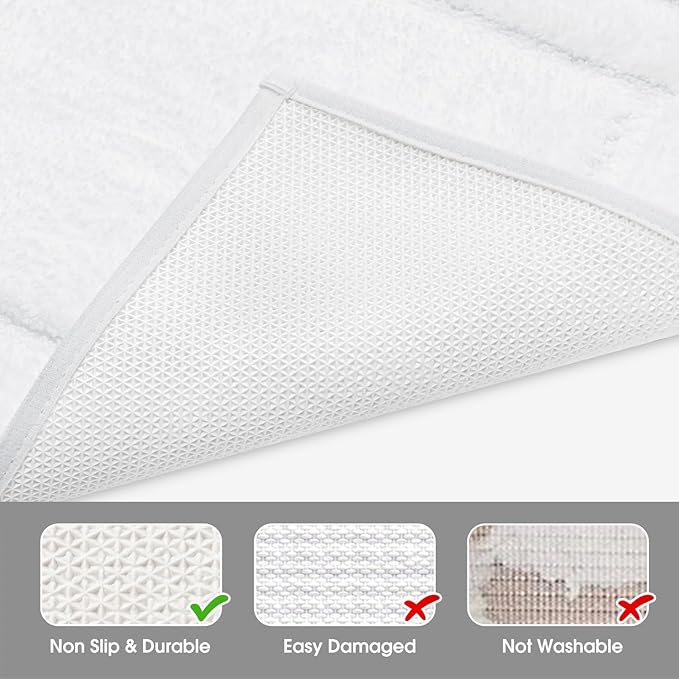HOMEIDEAS Bathroom Rugs Sets 3 Piece, Super Soft and Absorbent Non Slip Microfiber Toilet Bath Mat with U-Shaped (White)