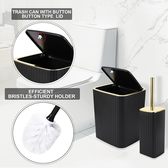 26PC Bathroom Accessories Set - Gorgeous Black Bathroom Set, Bathroom Accessory Set, Black Shower Curtain Set with Bathtub Mats for Shower Tub