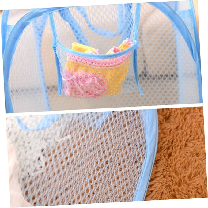 Pop-up Laundry Hamper Foldable Mesh Dirty Clothes Basket with Side Pocket for College and Spaces Pink