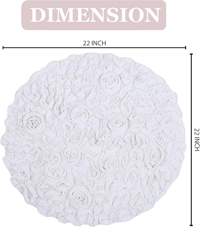 Home Weavers Bell Flower Collection 100% Cotton Tufted Bath Rugs, Extra Soft and Absorbent Bath Rugs, Non-Slip Bath Mats, Machine Washable, Bath Mats for Bathroom Floor and Tub, 22" Round, White