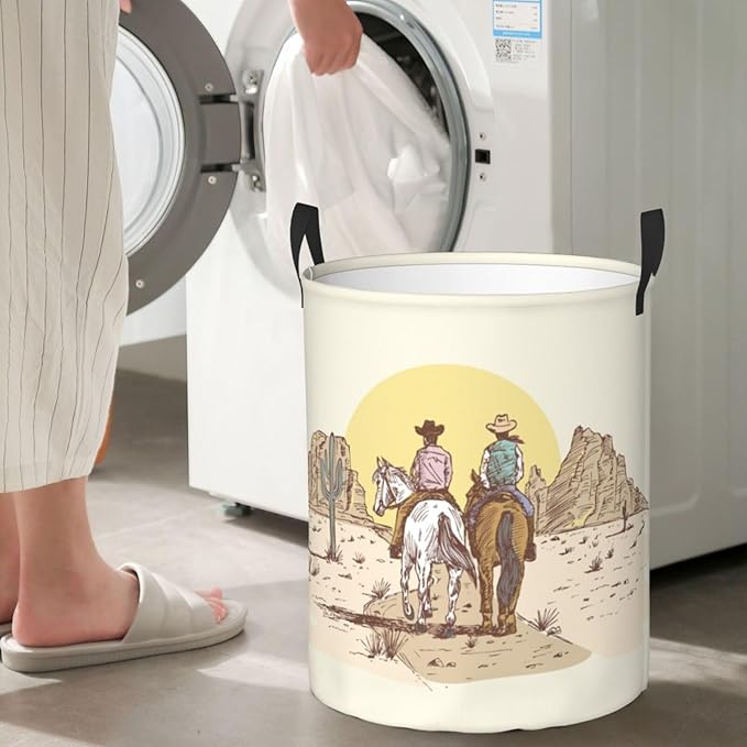 Western Cowboy Laundry Basket Room Décor Hamper Clothes Storage Bucket Toy Organizer Foldable Waterproof Bathroom Laundry Storage Bedroom Large