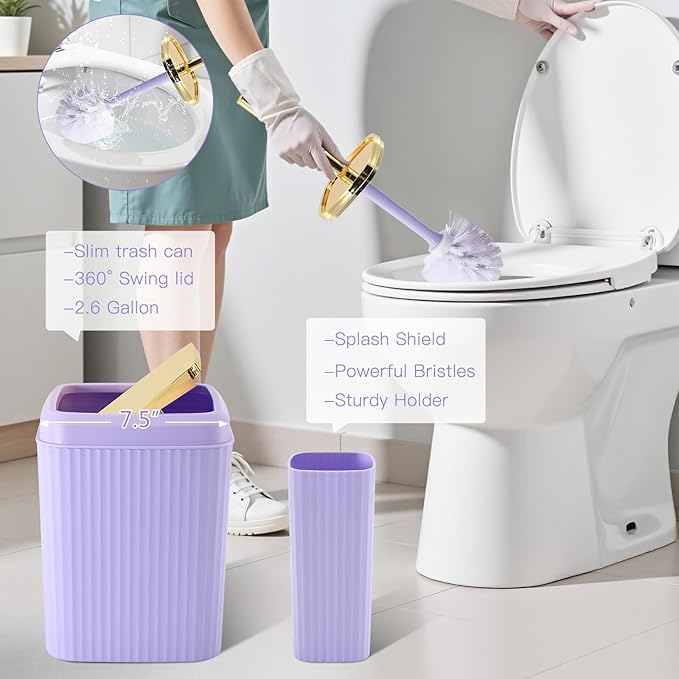 20PC Bathroom Accessory Set Bathroom Accessories Set Purple Bathroom Set, Shower Curtain Set, 2 Piece Bath Towel Set, 3PC Soap Dispenser, Toilet Brush & Trash Can