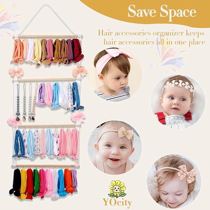 YOcity Baby Headband Organizer for Girl Bow Holder Hair Bow Organizer for Girls Hair Bows Baby Headband Holder for Girls Baby Hair Accessories Storage Wall Hanging Decor(Beige)