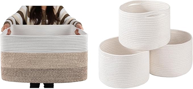 OIAHOMY Large Blanket Basket, 22”x17”x12” Rectangle Woven Baskets, Nursery Blanket Storage Living Room,mall Storage Baskets for Organizing,Closet Cube Shelf Storage, 9.8”×9.8”×7.1”