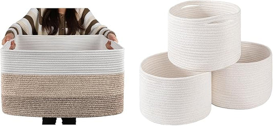 OIAHOMY Large Blanket Basket, 22”x17”x12” Rectangle Woven Baskets, Nursery Blanket Storage Living Room,mall Storage Baskets for Organizing,Closet Cube Shelf Storage, 9.8”×9.8”×7.1”