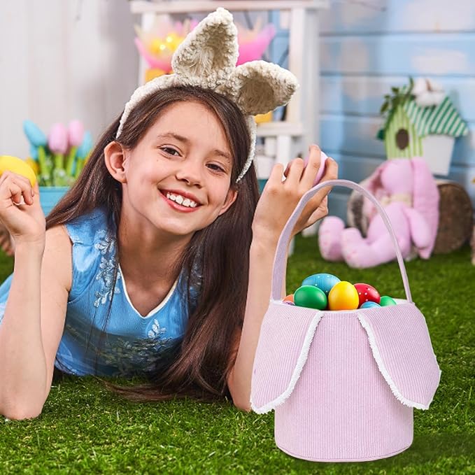 Bunny Egg Hunt Easter Bucket Plush | Easter Bucket Bags With Rabbit Ears,Bunny Ears Baskets For Kids,Easter Bunny Basket,Candy Storage Decorations With Rabbit Ears For Boys Girls