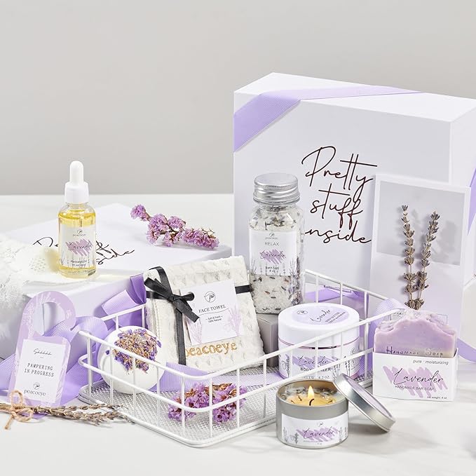 Spa Gifts for Women Valentines Day Mothers Day Gifts Bath Gift Baskets Relaxing Spa Self Care for Mom Her Sister Wife Auntie Home Bath Care Package Thank You Birthday (Purple -Spa for Women)