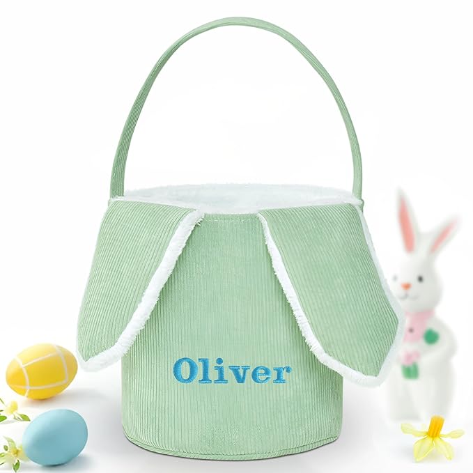 Easter Basket, Touber Easter Bunny Basket, Personalized Easter Baskets for Kids, Easter Gifts Basket for Girls Baby Children - Bunny Ear Green
