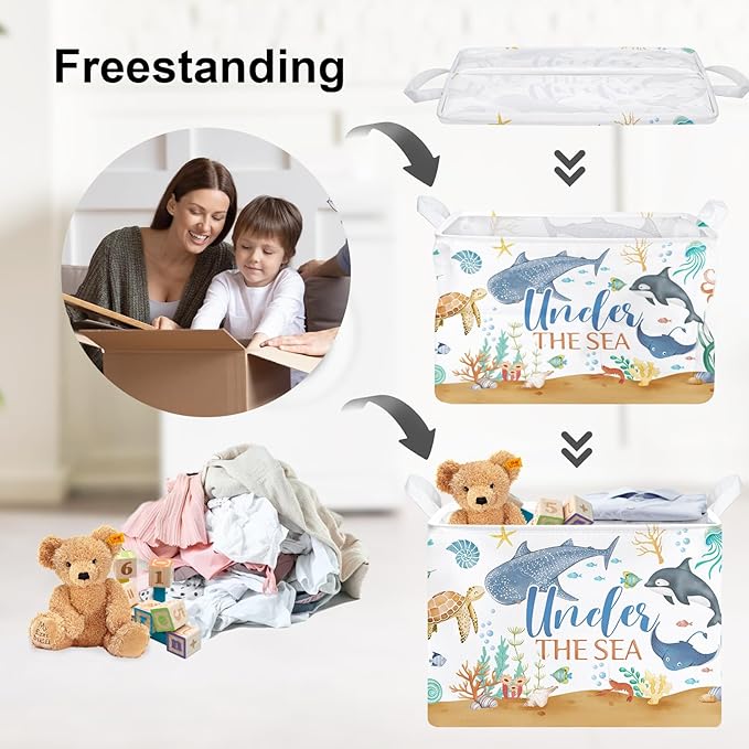 Clastyle Fish Sea Turtle Baby Basket Ocean Coral Seaweed Starfish Toy Book Shelf Basket Waterproof Pool Toy Beach Towel Storage Bin Large Dirty Clothes Laundry Hamper, Crab, 40 * 30 * 30 cm