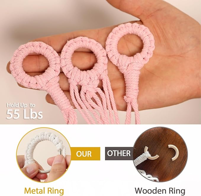 Stuffed Animals Hammock Corner Hanging Net for Macrame Stuffed Animal Storage Plush Toy Holder Toy Organizer for Boho Nursery Playroom Bedroom Kids Room Decor (light pink, Large)