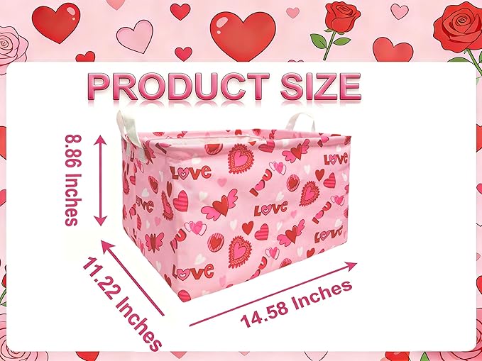 Valentines Day Baskets for Gifts Empty, Gift Baskets for Women Cute Pink Red Heart Basket for Kids Toy Storage