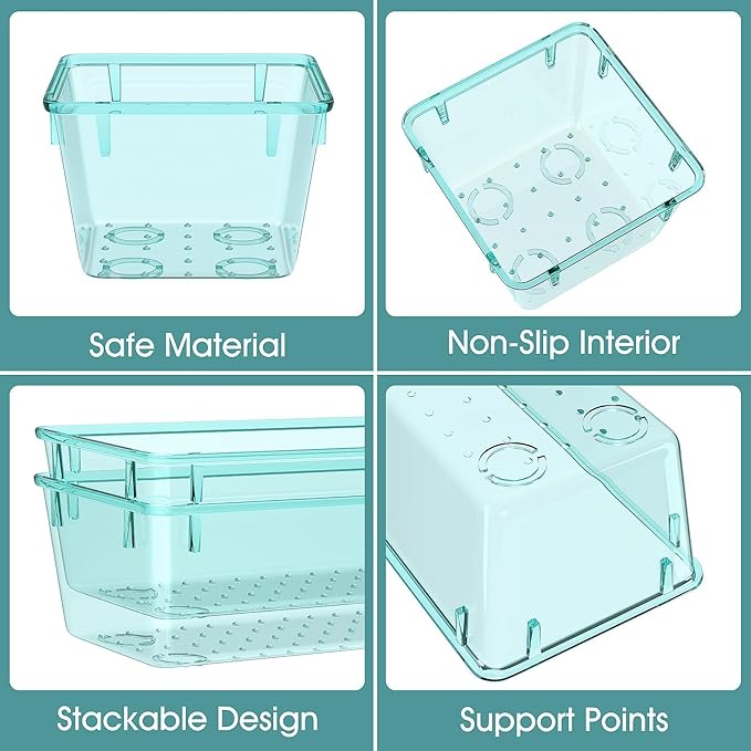 WOWBOX 30 PCS Clear Plastic Drawer Organizer Set, 5 Sizes Desk Drawer Divider Organizers and Storage Bins for Makeup, Jewelry, Gadgets for Kitchen, Bedroom, Bathroom, Office,Sea Blue