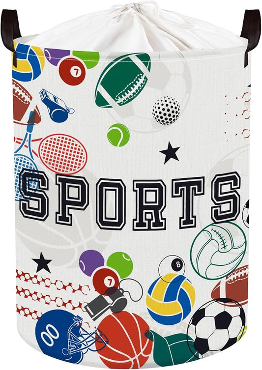 Sports Balls Baby Laundry Hamper Collapsible Clothes Kids Storage Basket Large Boys Gift Toy Box Bin for Play Room, White, 63L