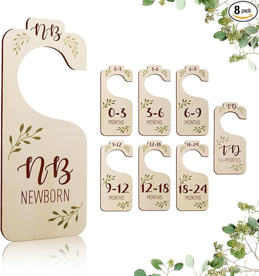 Wooden Baby Closet Dividers - Set of 8 Baby Clothes Organizer from Newborn to Toddler, Double-Sided Gender Neutral Baby Clothes Dividers