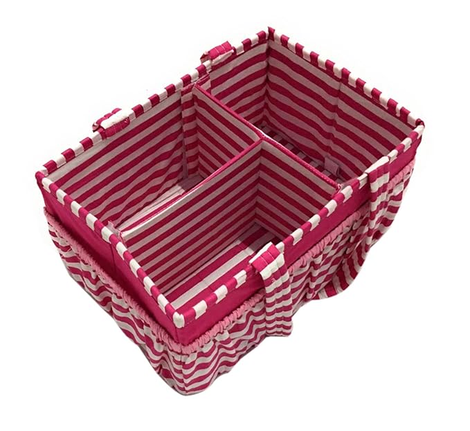 Bacati Pin Stripes Nursery Fabric Storage Caddy with Handles, Fuchsia