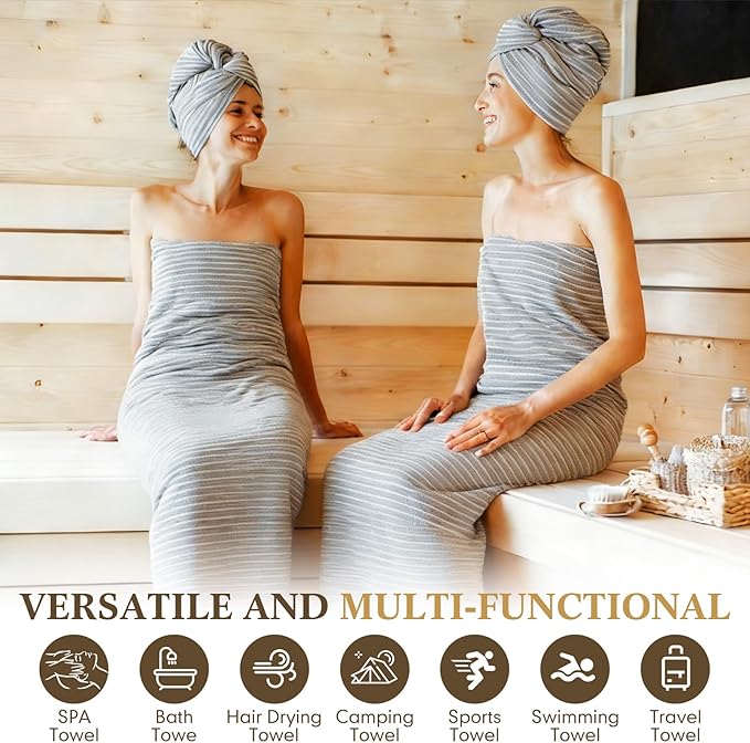 6 Pcs Oversized Bath Towels for Adults 35x70 Inches Gray & White Striped Extra Large Bath Towel Sets Bathroom Sheets Jumbo Shower Towels Quick Absorbent Soft Microfiber for Women Men