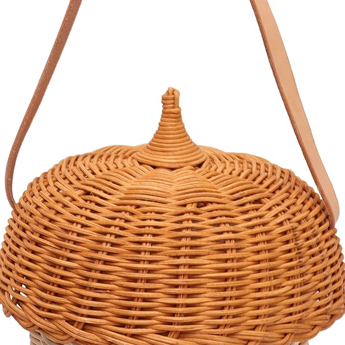 Fdit Kids Rattan Storage Basket Bag, Hand Woven Pine Cone Shaped Basket for Boys Girls Home Decor Storage Box Photography Props (Large Handbag)