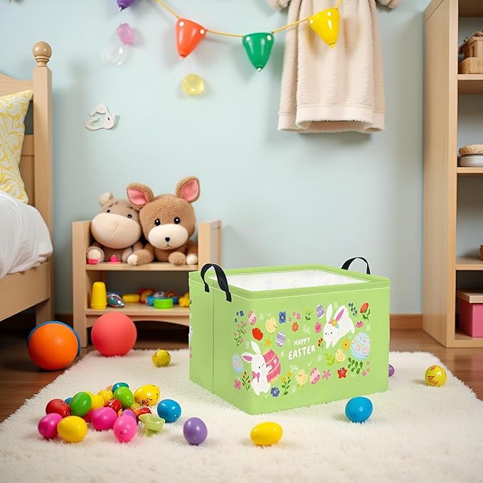 HIYAGON Rectangular Easter Basket Baby Boy Basket Kids Toy Storage Bin Organizer Box Easter Room Decor(Happy Easter)