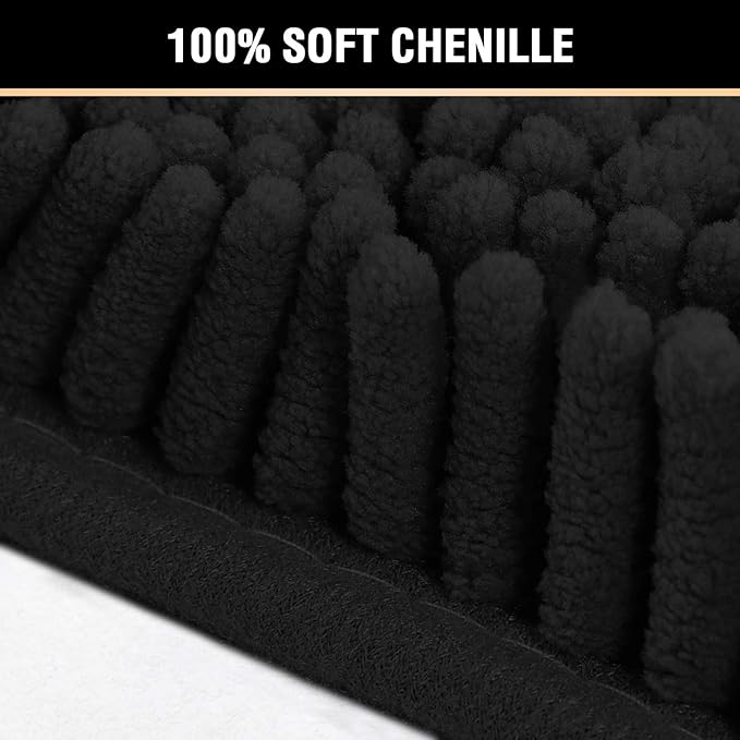 H.VERSAILTEX Bath Mat Bathroom Rug Bath Rugs for Bathroom Non Slip Bath Mats Extra Thick Chenille Rug 17" x 24" Absorbent Soft Shaggy Washable Dry Fast Plush Rugs for Bathtubs - Black