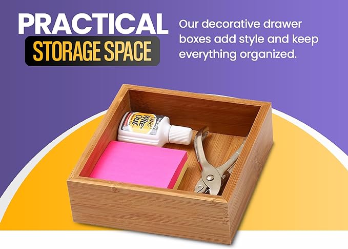 YBM Home Bamboo Drawer Organizer Box Multi-Use Storage for Junk Drawer, Office, Home, Kitchen, Bedroom, Children Room, Craft, Sewing, and Bathroom (2, 6x6x2 inch)