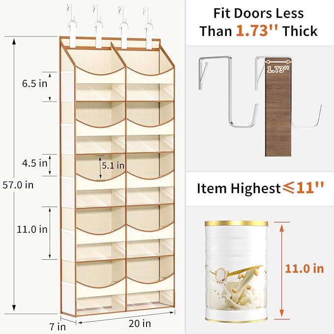 Aokeyee 5 Tiers Over the Door Storage Organizer, Behind Door Storage for Baby Nursery, 80lb Capacity Door Hanging Organizer with 10 Compartments & 10 Mesh Pockets for Closet, Bedroom, Bathroom, Toys