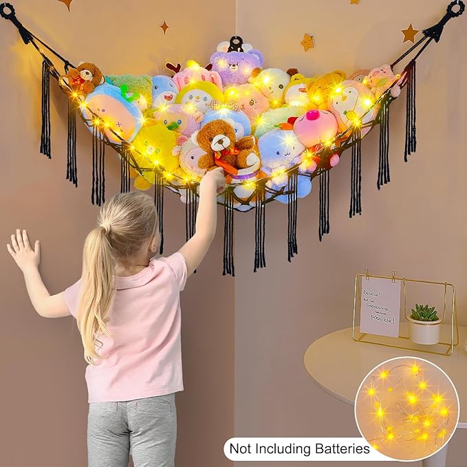 Unicorn Castle Stuffed Animals Hammock Net Toy Storage Organizer, Stuffed Animals Storage Toy Holder Boho Macrame Hanging for Nursery Room Decor