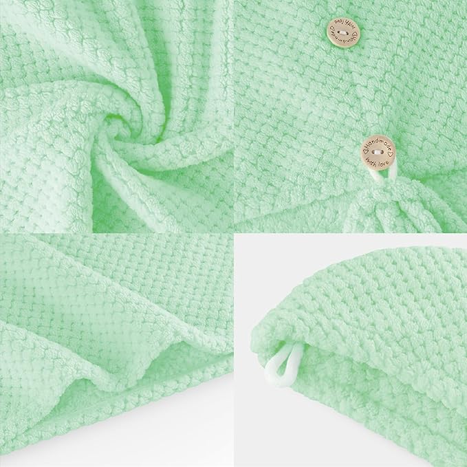 2 Pack Microfiber Hair Towel Wrap for Women, Super Absorbent Quick Dry Hair Turban for All Hair Style, Large Hair Drying Towel with Button, Green