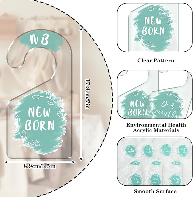Whaline 7Pcs Blue Baby Closet Size Dividers Clear Acrylic Hanger Clothes Organizers Newborn to 24 Month Infant Wardrobe Separators for Home Nursery Baby Clothes, 3.5 x 7 Inch