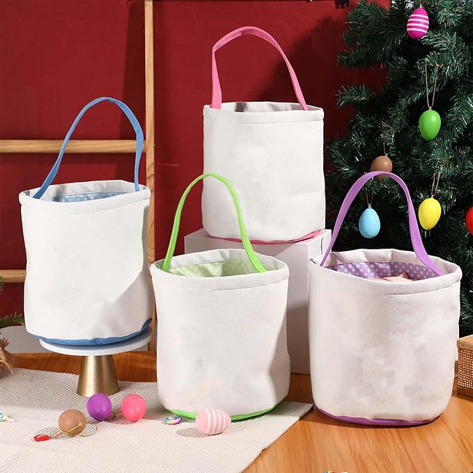 Easter Bunny Basket Bags,Canvas Cotton Easter Baskets for Kids Empty,Easter Bunny Basket,Perfect for Girls Boys Easter Egg Hunts,Easter Baskets for Kids