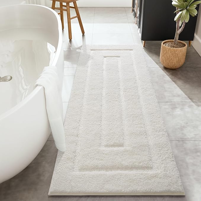HOMORE Bathroom Rugs 24x60 Inch Long Bathroom Runner Rug,Non Slip Absorbent Bath Runner Rug,Washable Plush Bath Rugs for Shower Floor,Ivory