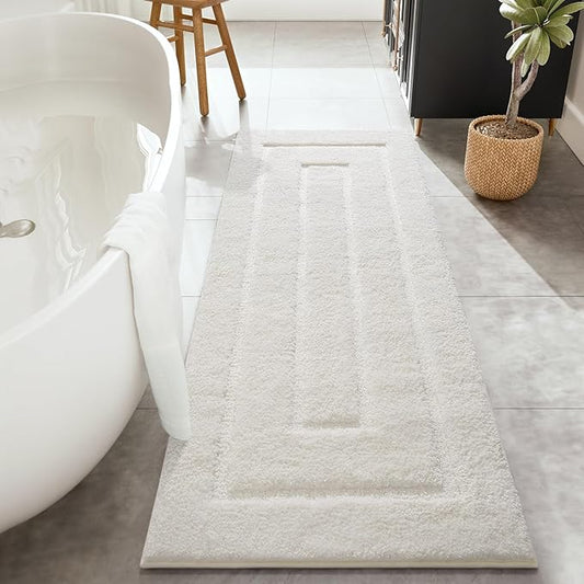 HOMORE Bathroom Rugs 24x54 Inch Long Bathroom Runner Rug,Non Slip Absorbent Bath Runner Rug,Washable Plush Bath Rugs for Shower Floor,Ivory